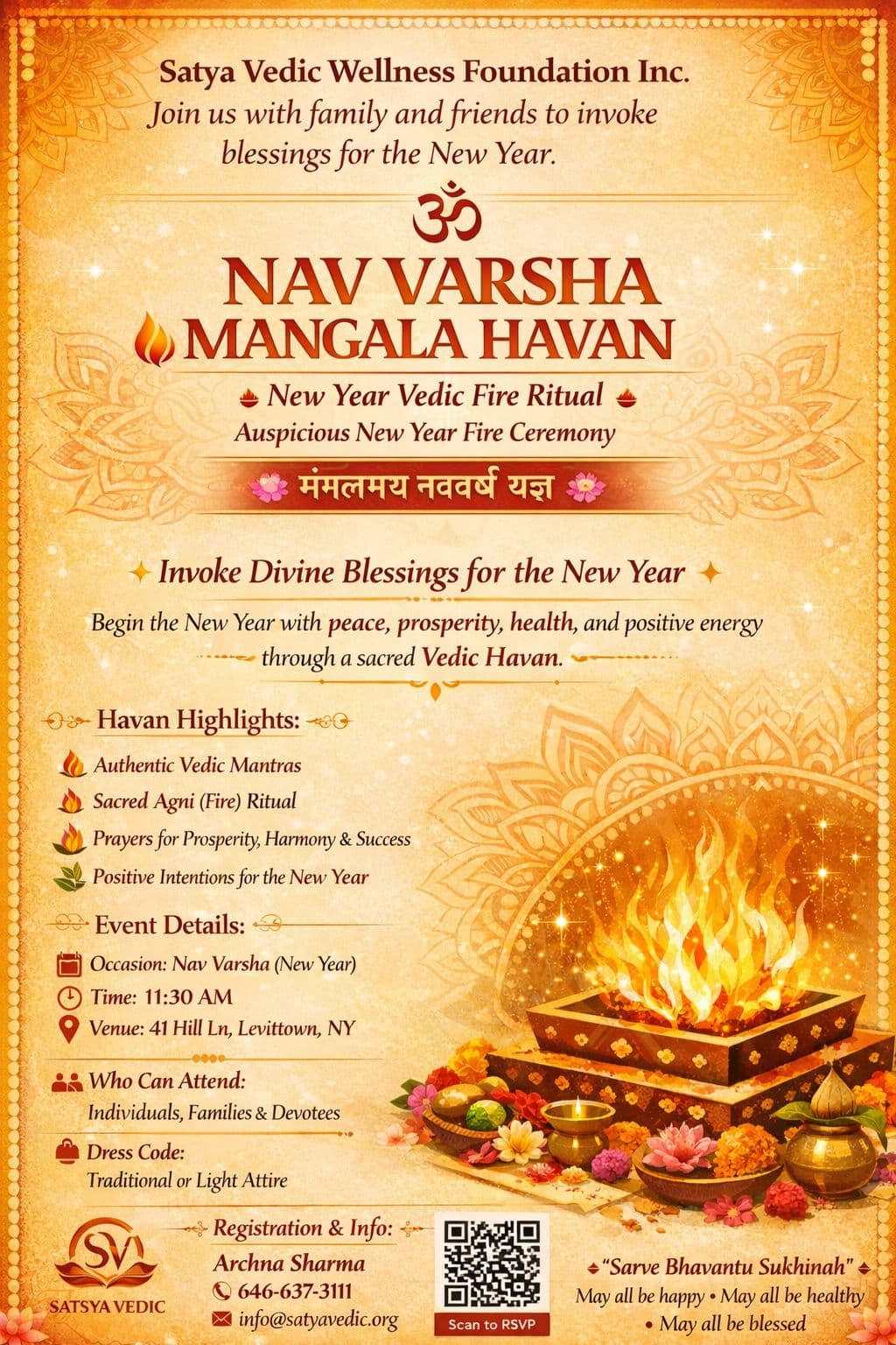 Nav Varsha Mangala Havan Event Details - New Year Vedic Fire Ritual at 41 Hill Ln, Levittown, NY